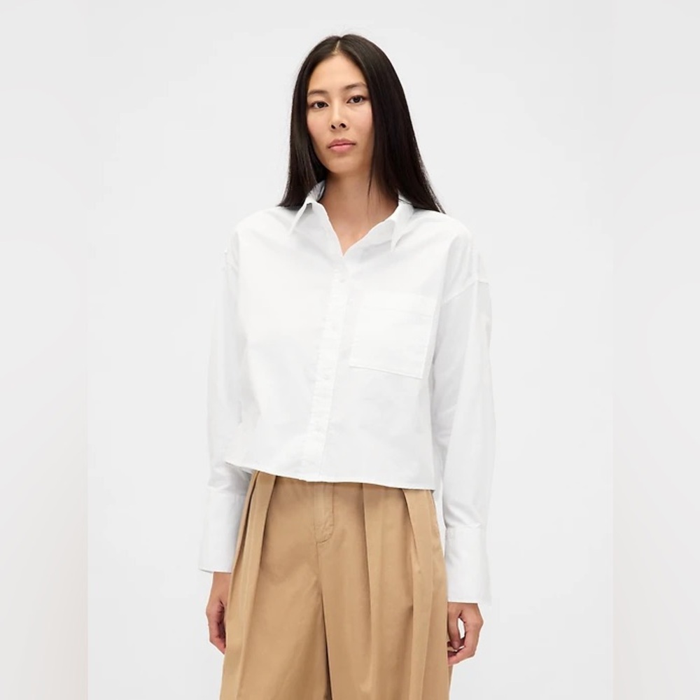 NWT GAP Cropped Poplin 100% Cotton Optic White Button-Down Shirt Women’s Medium